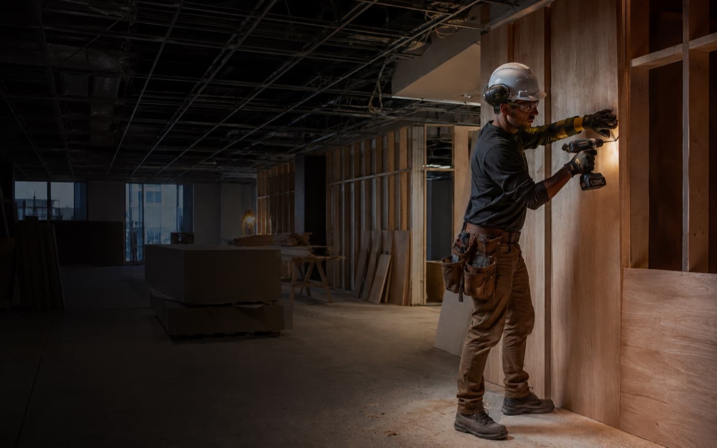 Interior framing and finish carpentry in a commercial space