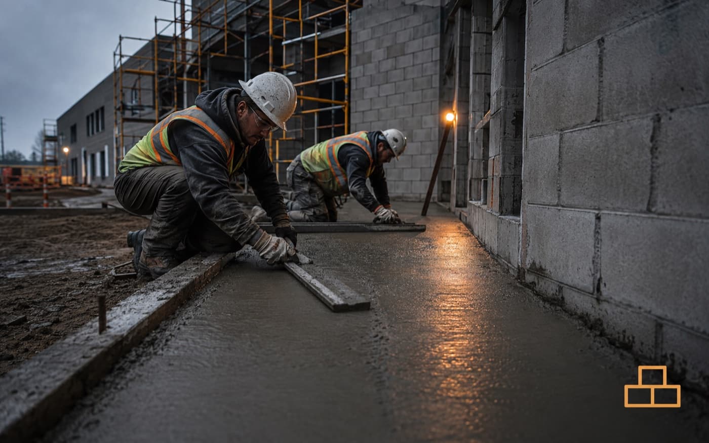Concrete flatwork and masonry construction at a property